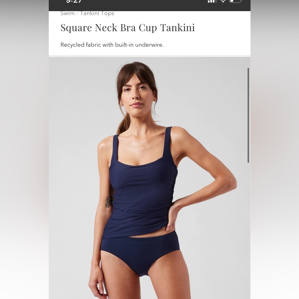 - Athleta Square Neck Bra Cup Tankini Top 36 D/DD dress blue navy nwt